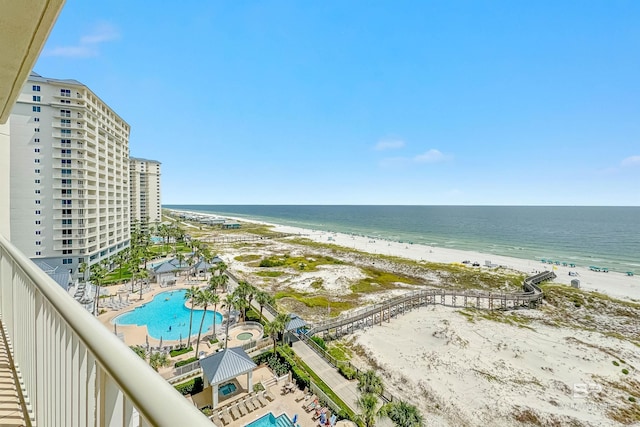 property view of water with a beach view