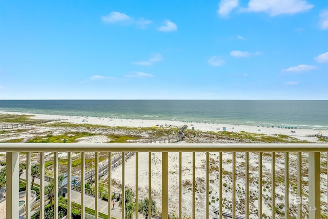 view of water feature with a beach view