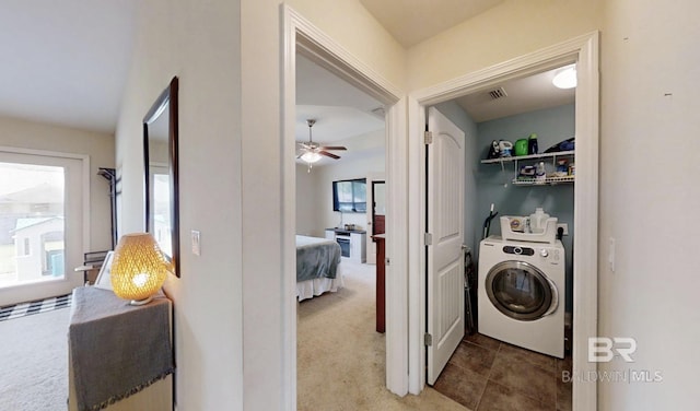11116 Sturbridge Loop, Daphne, AL 36526 - laundry room with washer / dryer, carpet flooring, and a ceiling fan