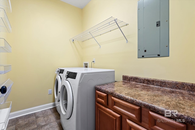 washroom with washer and dryer and electric panel