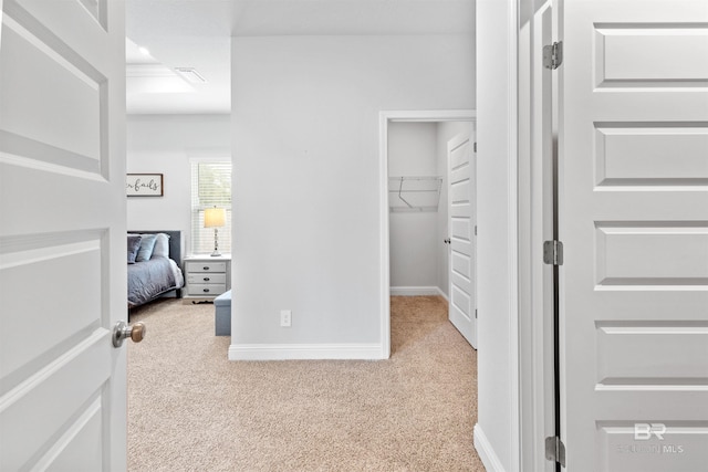 bedroom with carpet flooring and a spacious closet