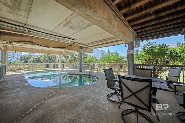 view of swimming pool featuring a patio