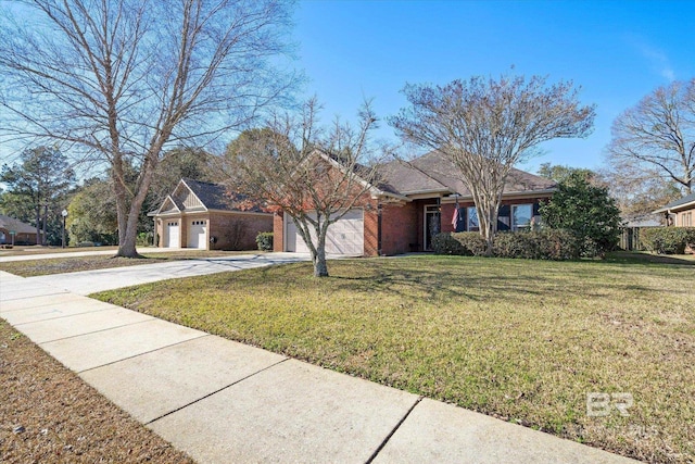 ranch-style house with a front lawn and a garage