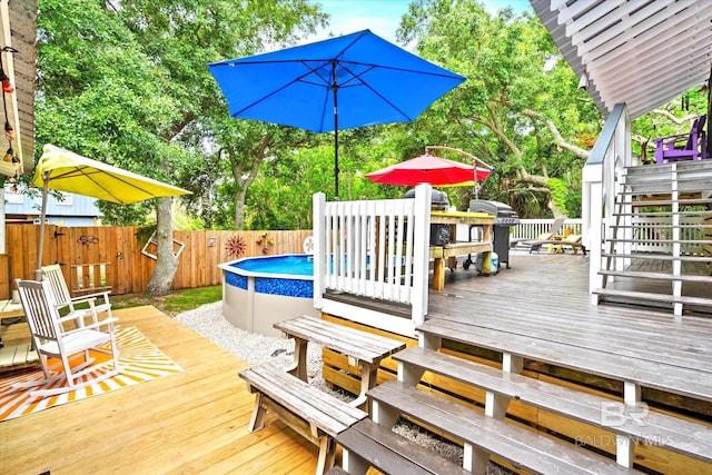 deck with a fenced in pool