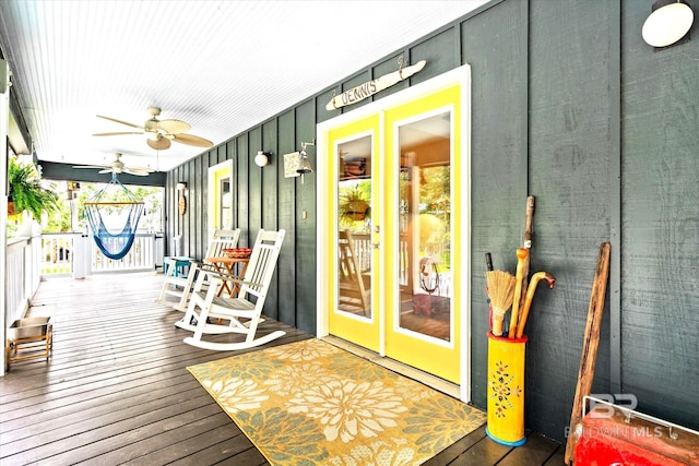 wooden terrace with ceiling fan