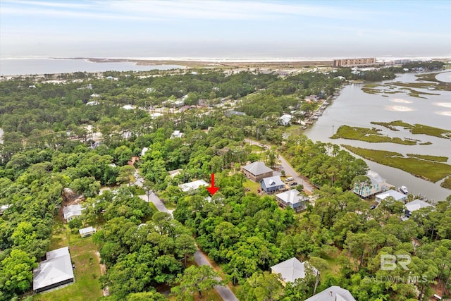 bird's eye view featuring a water view