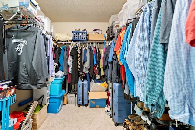 walk in closet featuring carpet flooring