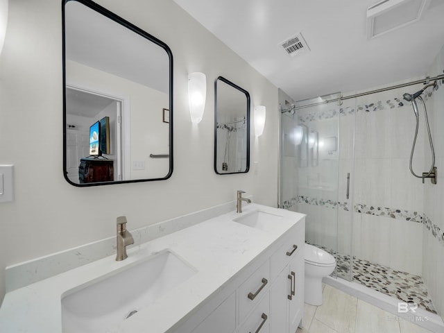 5410 Florida Ave, Orange Beach, AL 36561 - bathroom with visible vents, a sink, a stall shower, and toilet