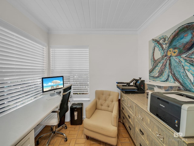 5410 Florida Ave, Orange Beach, AL 36561 - home office with crown molding, wood ceiling, and a healthy amount of sunlight