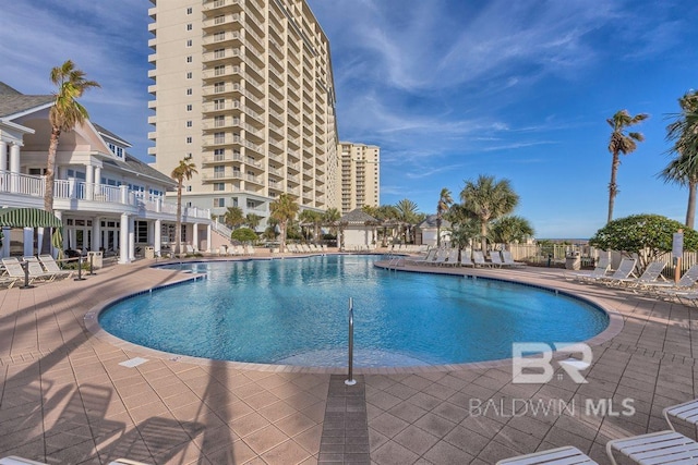 pool featuring a patio area