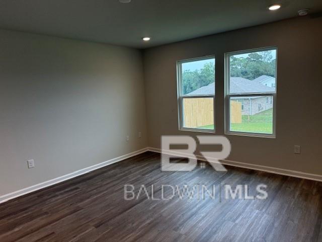 unfurnished room with dark hardwood / wood-style flooring