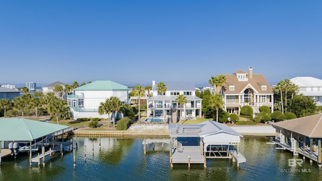 view of dock with a water view