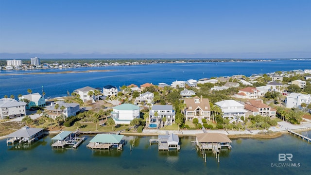 aerial view with a water view