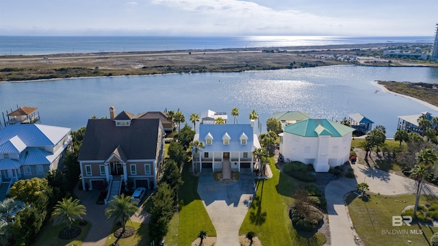 aerial view with a water view