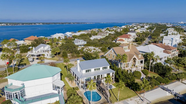 bird's eye view featuring a water view