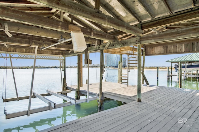 dock area with a water view