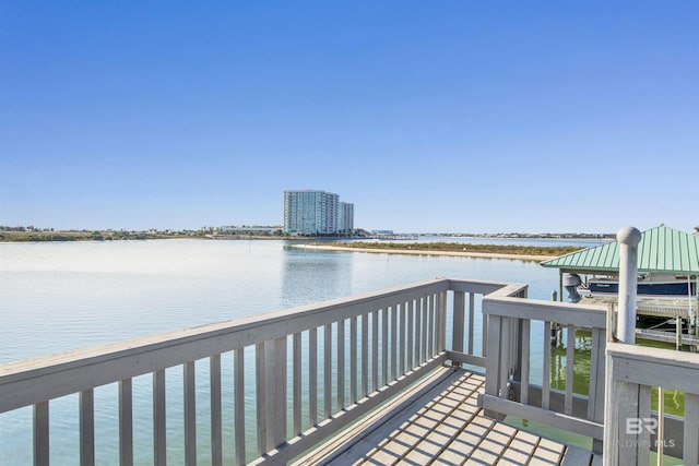 view of dock with a water view