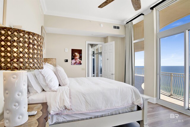 14237 Perdido Key Dr Unit Ph-1401, Pensacola, FL 32507 - bedroom featuring visible vents, access to outside, a water view, and crown molding