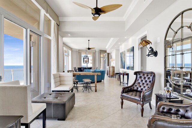 14237 Perdido Key Dr Unit Ph-1401, Pensacola, FL 32507 - interior space with ceiling fan, a healthy amount of sunlight, and a water view