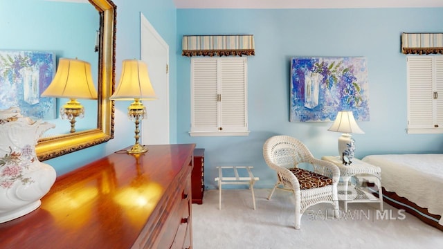 living area featuring carpet flooring