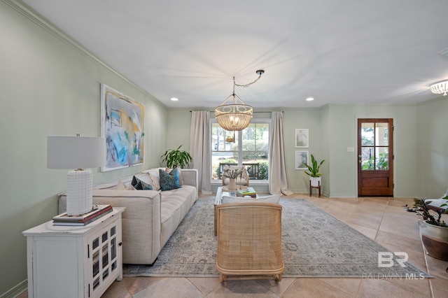 living area featuring light tile patterned flooring, a wealth of natural light, and baseboards