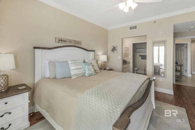 401 E Beach Blvd Unit 1704, Gulf Shores, AL 36542 - bedroom featuring ornamental molding, dark wood-style flooring, baseboards, and ceiling fan