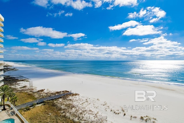 property view of water featuring a beach view