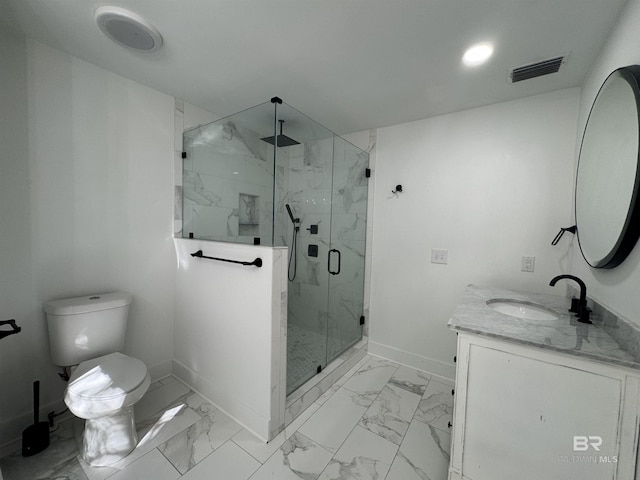 7228 Fairmont Dr, Foley, AL 36535 - full bath featuring baseboards, toilet, vanity, a marble finish shower, and marble finish floors