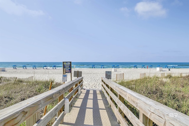 property view of water featuring a view of the beach