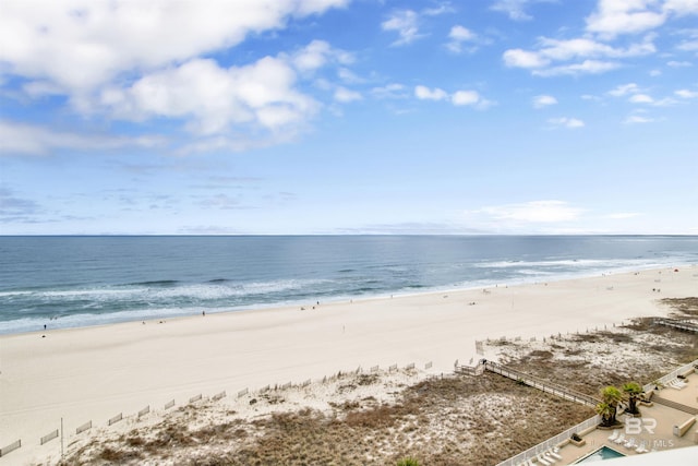 property view of water featuring a beach view