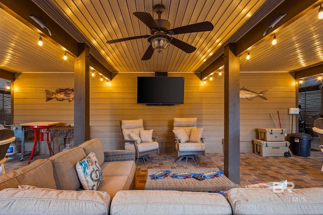 view of patio featuring an outdoor hangout area and ceiling fan