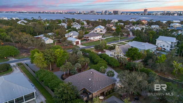 aerial view at dusk with a residential view
