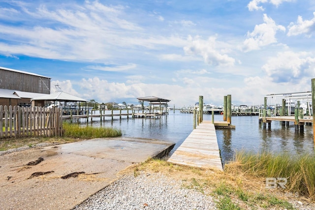 dock area with a water view