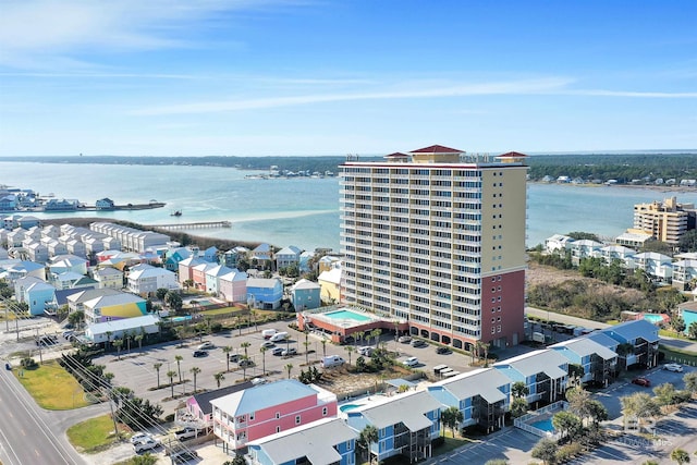 aerial view with a water view