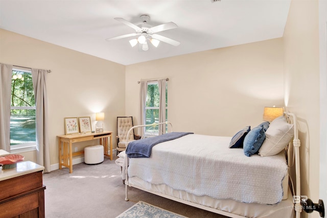 bedroom with carpet flooring and ceiling fan