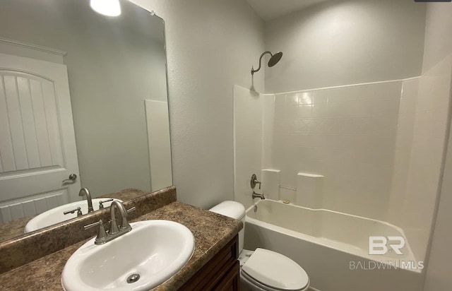 full bathroom with shower / bathtub combination, vanity, and toilet