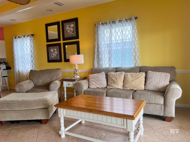 view of tiled living room