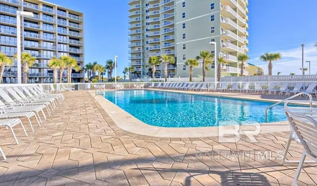 pool with a patio