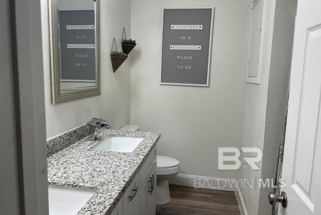 bathroom featuring hardwood / wood-style floors, vanity, and toilet