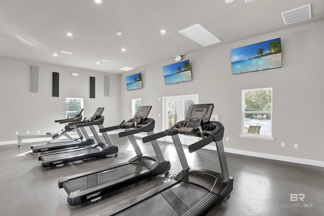 workout area featuring french doors