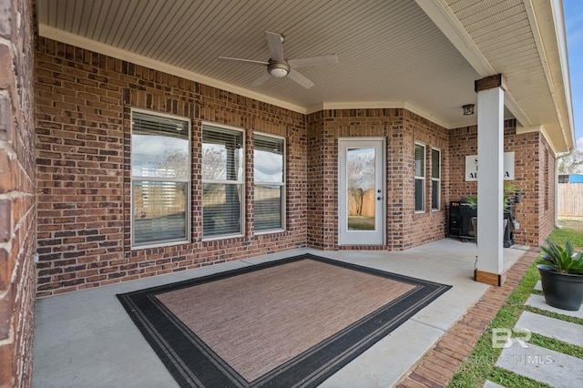 view of patio / terrace featuring ceiling fan