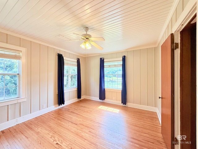 613 S Carney St, Atmore, AL 36502 - unfurnished room with light wood finished floors, ornamental molding, a ceiling fan, and wooden ceiling