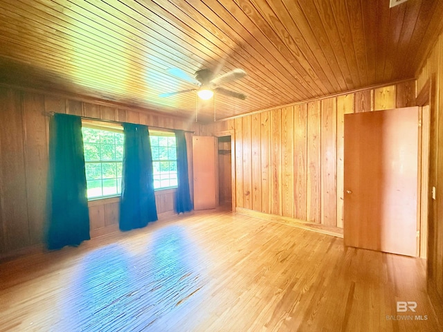 613 S Carney St, Atmore, AL 36502 - unfurnished room with wood ceiling, wood walls, wood finished floors, and a ceiling fan