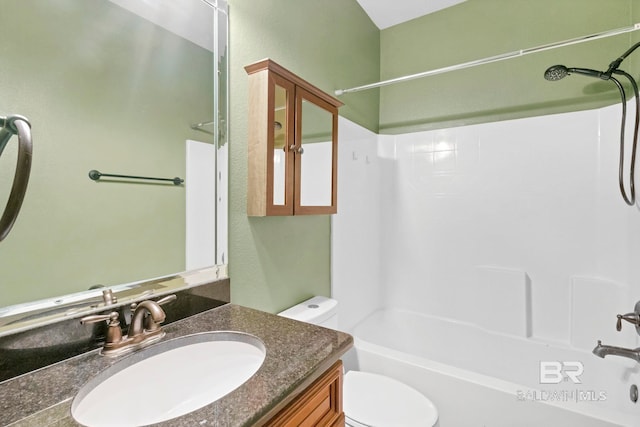 full bathroom with vanity, shower / bathtub combination, and toilet