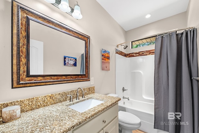 26635 Terry Cove Dr, Orange Beach, AL 36561 - full bathroom with vanity, shower / bath combination with curtain, and toilet