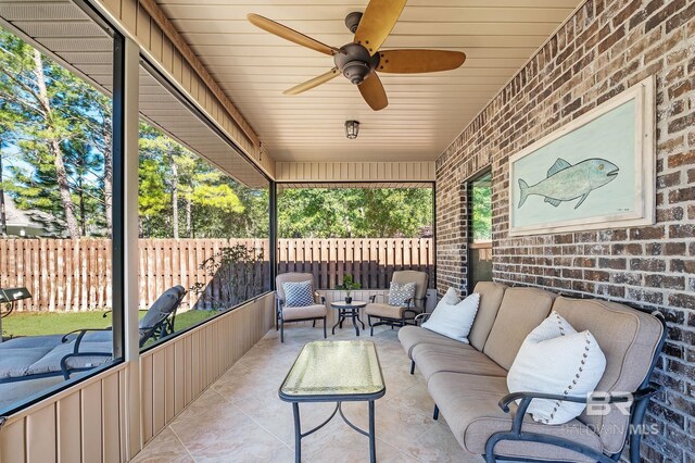 26635 Terry Cove Dr, Orange Beach, AL 36561 - view of patio / terrace featuring ceiling fan, an outdoor hangout area, and a fenced backyard