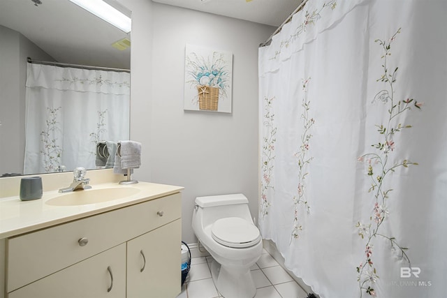 full bath with toilet, tile patterned floors, and vanity