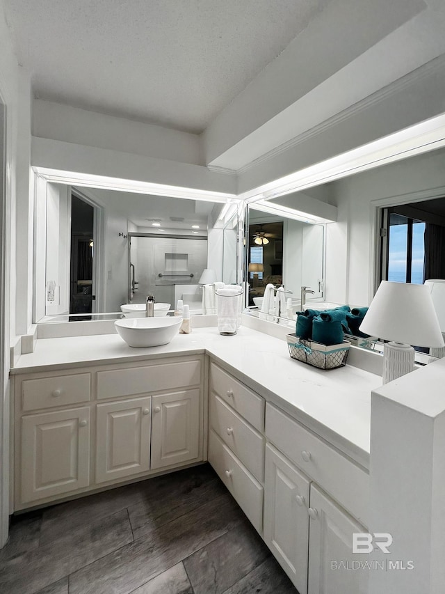 bathroom featuring vanity and wood-type flooring