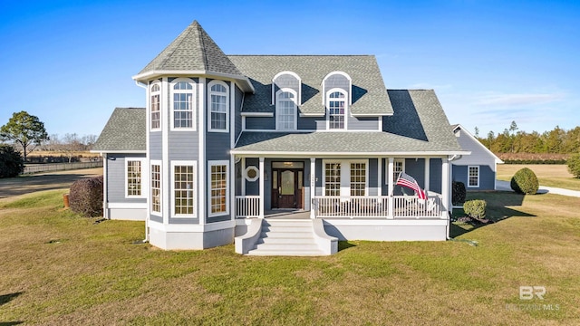 view of front facade featuring a porch and a front lawn