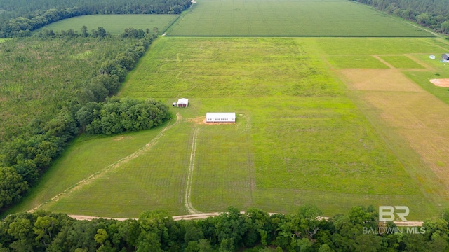 birds eye view of property with a rural view